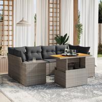 7-delige Loungeset met kussens poly rattan grijs - thumbnail