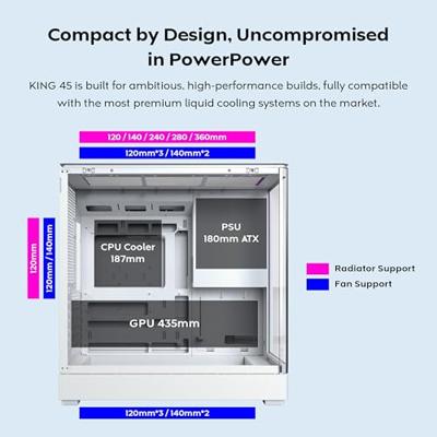 Montech king 45 pro midi tower behuizing (wit | 2x usb-a | 1x usb-c | rgb | window)