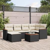 7-delige Loungeset met kussens poly rattan zwart - thumbnail