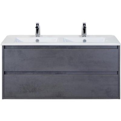 Porto Badmeubelset 120 cm - 2 Laden Beton Antraciet - Keramische Wastafel Wit Slim