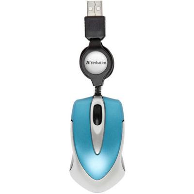 Verbatim Go Mini Muis USB Optisch Caribsch blauw 3 Toetsen 1000 dpi Met kabelroller