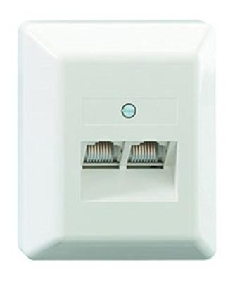 Rutenbeck UAE 2x8(8) Ap rw Netwerkdoos Opbouw (op muur) Inzet met centraalstuk en frame CAT 3 Zuiver wit