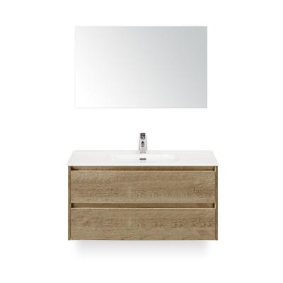 Dante Badmeubelset 100 cm - Natuur Eiken - Keramische Wastafel Wit Cover - met Spiegel
