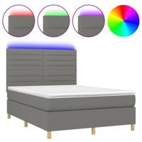 Boxspring met matras en LED stof donkergrijs 140x190 cm - thumbnail