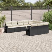 10-delige Loungeset met kussens poly rattan zwart - thumbnail