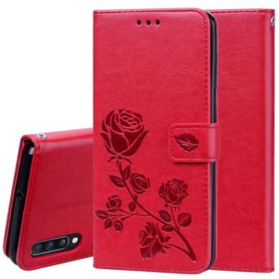 Rose reliëf horizontale Flip PU lederen case voor Galaxy A70 met houder & kaartsleuven & portemonnee (rood)
