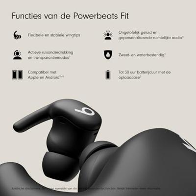 Beats - Powerbeats Fit - draadloze oortjes met ruisonderdrukking en een ultieme stabiele pasvorm, IPX4, tot 30 uur batterijduur met de oplaadcase. Compatibel met Apple en Android - gitzwart
