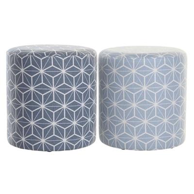Voetensteun DKD Home Decor 31 x 31 x 33 cm Blauw Hemelsblauw Pijnboom Geometrisch Mediterrane (2 Stuks)