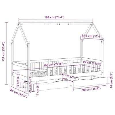 Kinderbedframe met lades 90x190 cm massief grenenhout