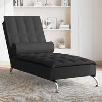 Massage chaise longue met bolster stof zwart - thumbnail