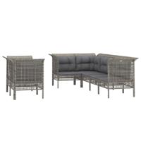7-delige Loungeset met kussens poly rattan grijs - thumbnail