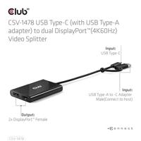 club3D USB-C Adapter [1x USB-C stekker, USB-A-stekker - 2x DisplayPort bus] CSV-1478 0.18 m - thumbnail