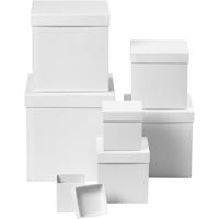 Creativ Company Vierkante dozen, vierkant, h: 7,5+10+13+15+18+20+23 cm, afm 7,5+10+13+15+18+20+23 cm, wit, 7 stuk/ 1 set - thumbnail