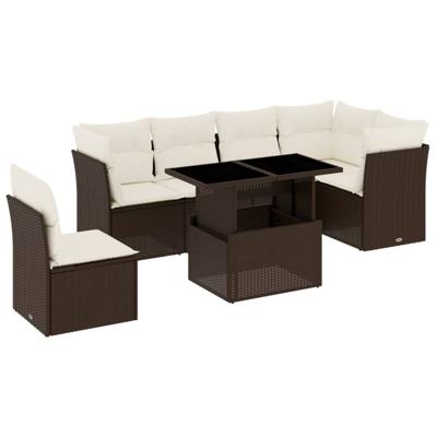 7-delige Loungeset met kussens poly rattan bruin