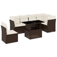 7-delige Loungeset met kussens poly rattan bruin - thumbnail