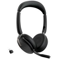 Jabra Evolve2 65 Flex Link380c MS On Ear headset Bluetooth Stereo Zwart Noise Cancelling Headset, Microfoon uitschakelbaar (mute), Volumeregeling, Inductie, - thumbnail