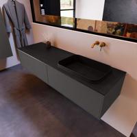 Badkamermeubelset Mondiaz Erin 150 cm met 2 Lades met RIDGE Wastafel Rechts Urban Zonder Kraangaten Greeploos Mat Dark Grey - thumbnail