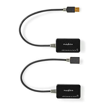USB-Verlenger - USB 1.1-1x RJ45 Female - 1x USB-A Female - 1x USB-A Male - 1x RJ45 Female - 50 m - 12 Mbps - Goud Verguld - Rond - PVC - Zwart - Window Box