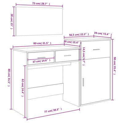 3-delige Kaptafelset bewerkt hout wit - thumbnail