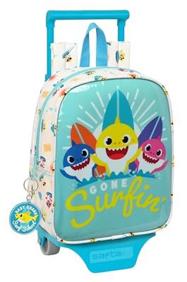 Schoolrugzak met Wielen Baby Shark Surfing Blauw Wit 22 x 27 x 10 cm