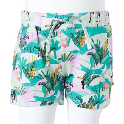 Kindershorts met trekkoord dieren en plantenprint 116 lichtmintkleurig