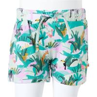 Kindershorts met trekkoord dieren en plantenprint 104 lichtmintkleurig - thumbnail