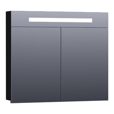 Brauer Promise Spiegelkast - 80 cm - met Directe Verlichting - 2 Enkelzijdige Spiegeldeuren - Mat Zwart