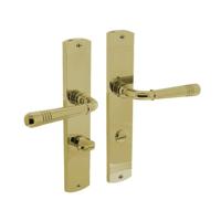 Intersteel Deurklink Helena op schild 235x45x8 mm met wc63/8 mm messing gelakt - thumbnail