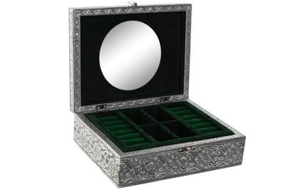 Doos-Juwelenkistje Home ESPRIT Groen Zilverkleurig Hout Aluminium 22,5 x 17,5 x 7,6 cm