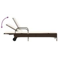 Ligbed met wielen en kussen poly rattan bruin - thumbnail