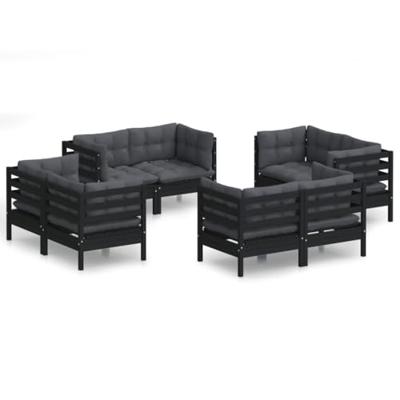 8-delige Loungeset met antracietkleurige kussens grenenhout