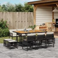 11-delige Tuinset met kussens poly rattan zwart - thumbnail
