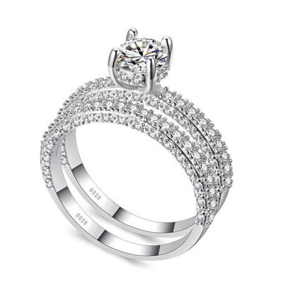 Dubbele rij voor vrouwen mode Cubic Zirconia Wedding Engagement Ring ring maat: 8 (ronde witgoud)