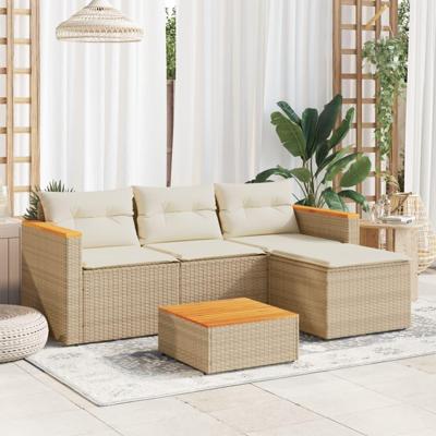 3-delige Loungeset met kussens poly rattan beige