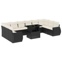 11-delige Loungeset met kussens poly rattan zwart - thumbnail