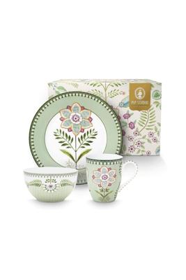 Pip Studio Set/3 Ontbijt Set Lily&Lotus Licht Groen