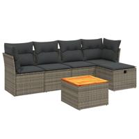 6-delige Loungeset met kussens poly rattan grijs - thumbnail