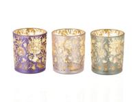 Theelichthouder met bloemenprint h8,2cm - thumbnail