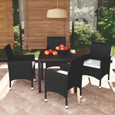 5-delige Tuinset met kussens poly rattan zwart