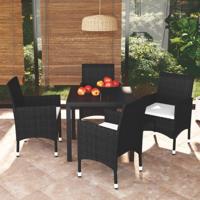 5-delige Tuinset met kussens poly rattan zwart - thumbnail