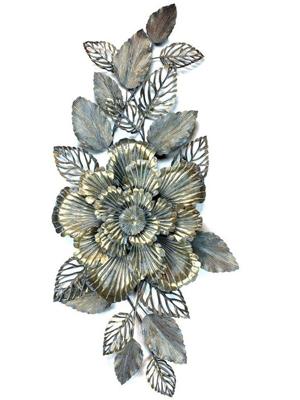 Wanddecoratie modern verweerd metaal bladeren antiek goud 133 cm