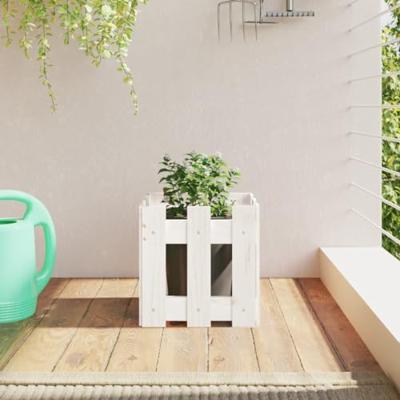 VidaXL Plantenbak met hekontwerp 30x30x30 cm massief grenenhout wit VidaXL Plantenbak met hekontwerp 30x30x30 cm massief grenenhout wit