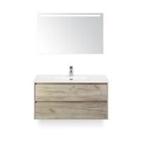 Dante Badmeubelset 100 cm - Craft Oak - Keramische Wastafel Wit Cover - met Sence Spiegel - thumbnail