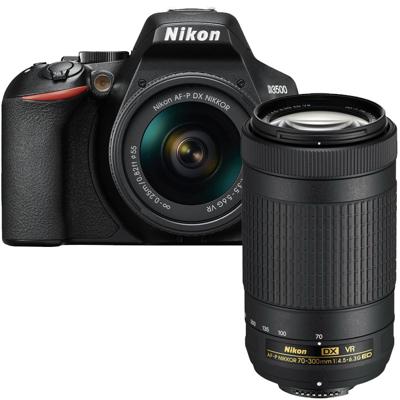 Nikon D3500 + AF-P DX 18-55mm f/3.5-5.G VR + AF-P DX 70-300mm f/4.5-6.3G Ed VR SLR camerakit 24,2 MP CMOS 6000 x 4000 Pixels Zwart