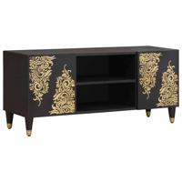 TV-kast met plank Zwart 105 x 33 x 46 cm Massief Mango Hout - thumbnail