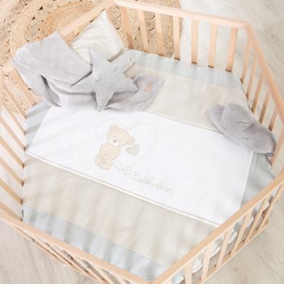 Hegaxonal Baby Box - ROBA - LIEBHABEAR - In hoogte verstelbaar - Verwijderbare basis - 6 geremde wielen - Natuurlijk hout - Teddybeerpatroon