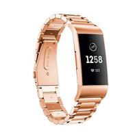 By Qubix - Compatible met Fitbit Charge 3 - Fitbit Charge 4 metalen bandje - Rosé Goud - Compatible fitbit bandje - thumbnail