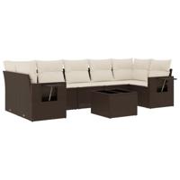 8-delige Loungeset met kussens poly rattan bruin - thumbnail