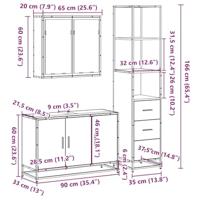 3-delige Badkamermeubelset bewerkt hout grijs sonoma eikenkleur - thumbnail