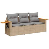 3-delige Loungeset met kussens poly rattan beige - thumbnail